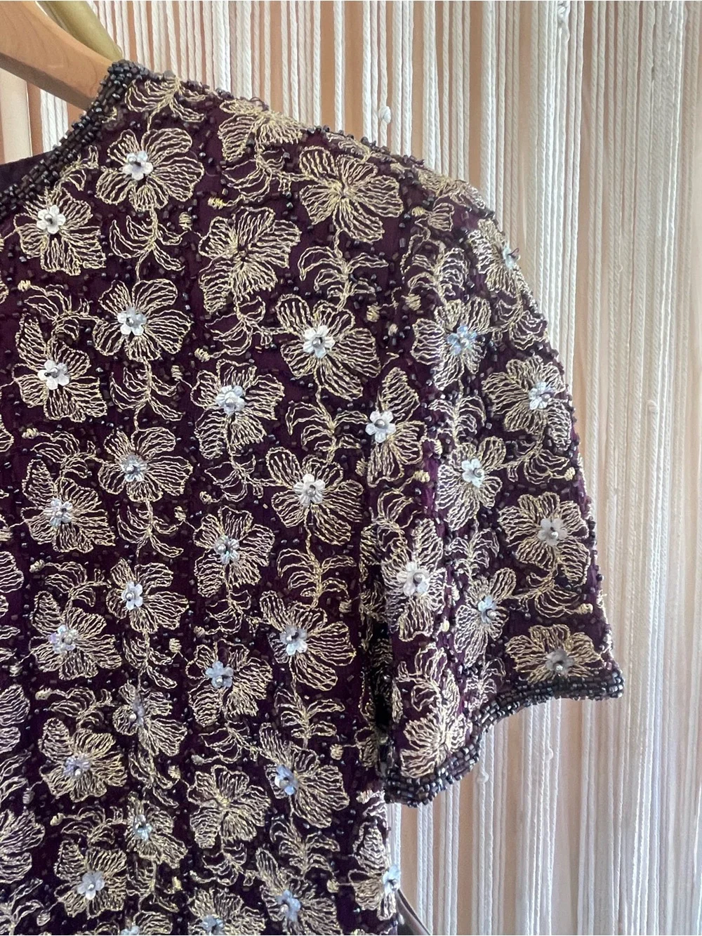 NWT vintage Adrianna Papell beaded silk short-sleeve floral top burgundy gold